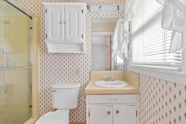 718 Midway St, Lewisburg, TN 37091 - full bathroom featuring wallpapered walls, vanity, and a shower stall