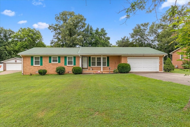 718 Midway St, Lewisburg, TN 37091 - ranch-style home with driveway, brick siding, a metal roof, and a front yard