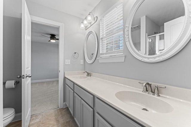 824 Promise Way, Murfreesboro, TN 37128 - bathroom with double vanity, ceiling fan, and a shower with shower door
