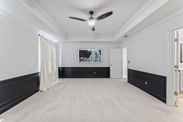824 Promise Way, Murfreesboro, TN 37128 - carpeted cinema room with a decorative wall, crown molding, a tray ceiling, and ceiling fan