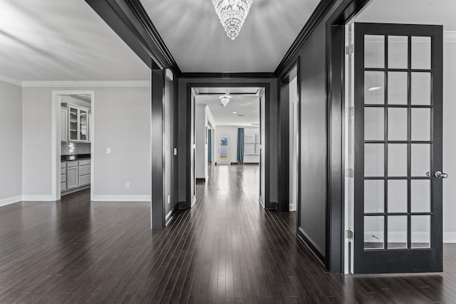 824 Promise Way, Murfreesboro, TN 37128 - hall with dark wood-style flooring, ornamental molding, and a chandelier