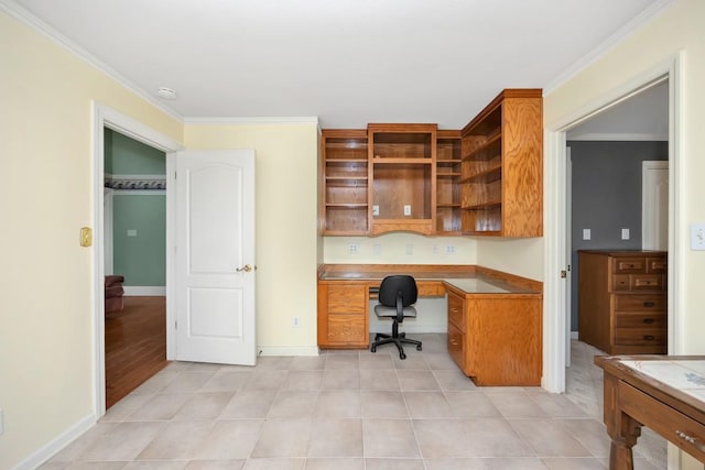 27615 Shannon Rd, Ardmore, AL 35739 - office area featuring built in study area, ornamental molding, and light tile patterned floors