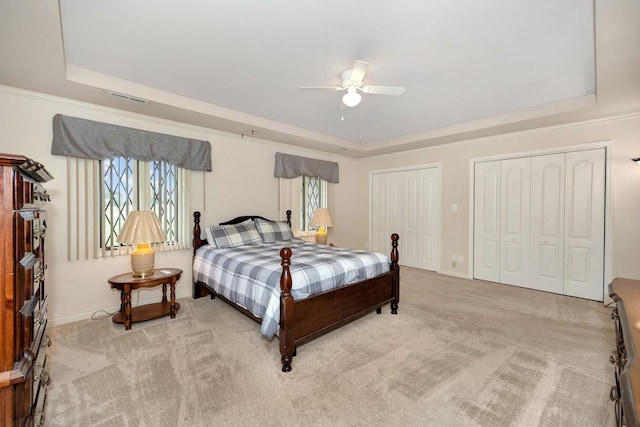 27615 Shannon Rd, Ardmore, AL 35739 - bedroom featuring a tray ceiling, multiple closets, and multiple windows