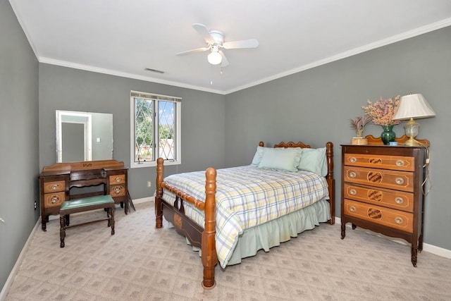 27615 Shannon Rd, Ardmore, AL 35739 - bedroom with crown molding, ceiling fan, and light carpet