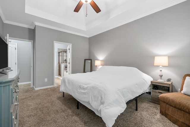 1398 Raven Rd, Clarksville, TN 37042 - bedroom with a raised ceiling, light colored carpet, crown molding, ceiling fan, and ensuite bath