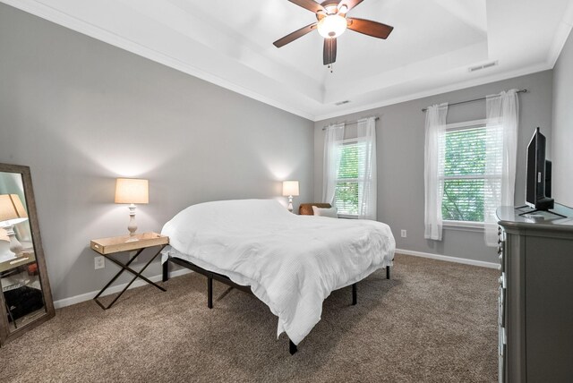 1398 Raven Rd, Clarksville, TN 37042 - bedroom with a raised ceiling, carpet flooring, crown molding, and ceiling fan
