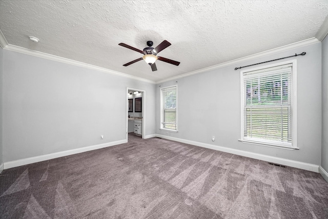 1901 Rickman Rd, Livingston, TN 38570 - carpeted empty room featuring ceiling fan, crown molding, and a textured ceiling