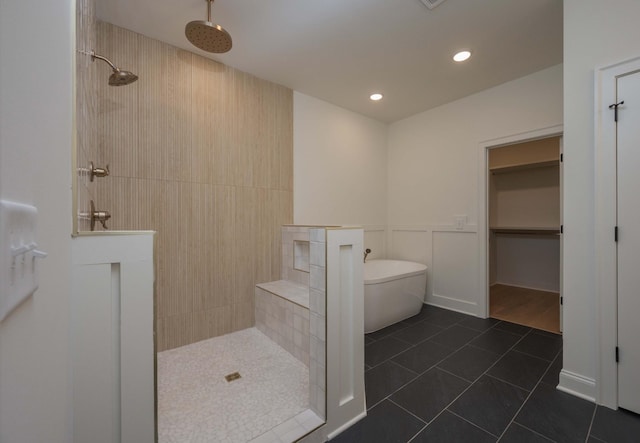 5077A Florence Rd, Murfreesboro, TN 37129 - full bathroom with walk in shower, tile patterned flooring, a freestanding tub, recessed lighting, and a walk in closet