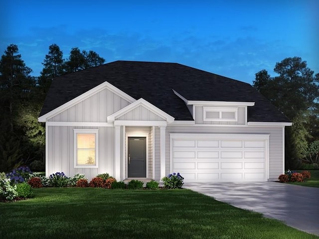 1334 Beasley Blvd, Mount Juliet, TN 37122 - view of front of home featuring board and batten siding, driveway, a front yard, a garage, and a shingled roof