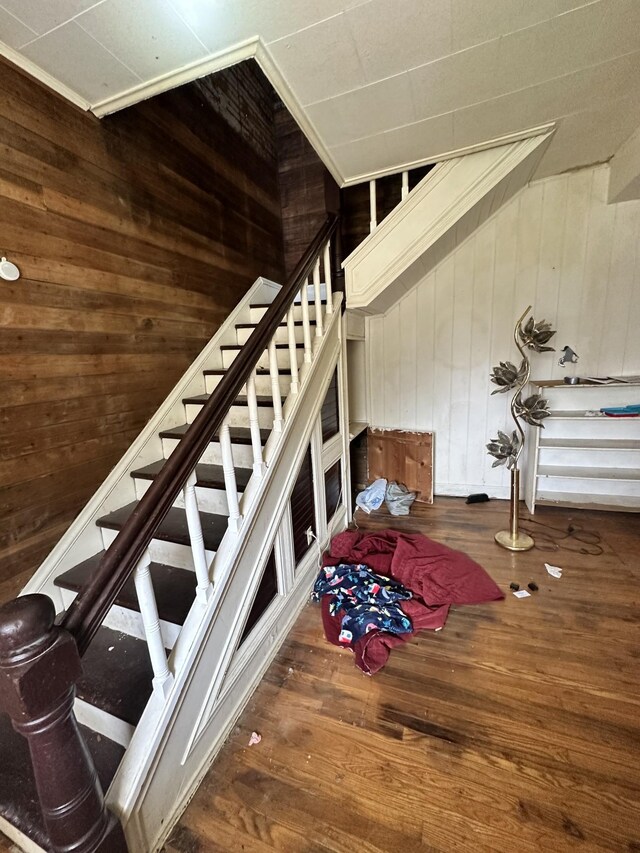 112 W Hackberry St, Centerville, TN 37033 - stairs with wooden walls and wood finished floors