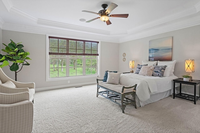 1005 Brittain Downs Dr, Nolensville, TN 37135 - bedroom with a tray ceiling, ornamental molding, carpet flooring, and a ceiling fan