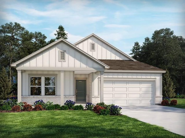 1331 Beasley Blvd, Mount Juliet, TN 37122 - view of front facade with board and batten siding, a garage, concrete driveway, a front lawn, and roof with shingles
