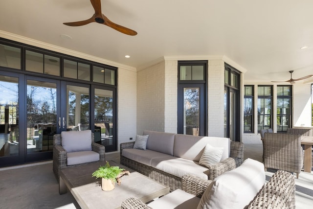 7521 Whiskey Rd, College Grove, TN 37046 - view of patio / terrace with french doors, ceiling fan, and outdoor lounge area