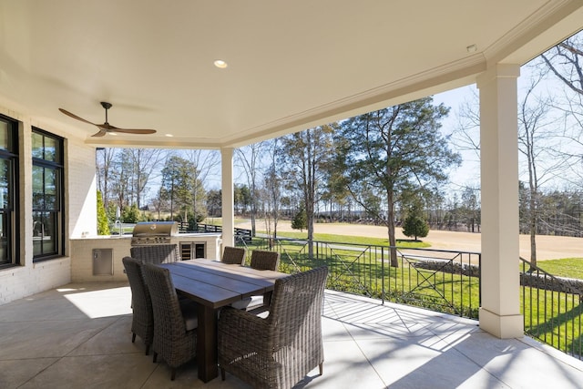 7521 Whiskey Rd, College Grove, TN 37046 - view of patio / terrace featuring an outdoor kitchen, outdoor dining space, and a ceiling fan