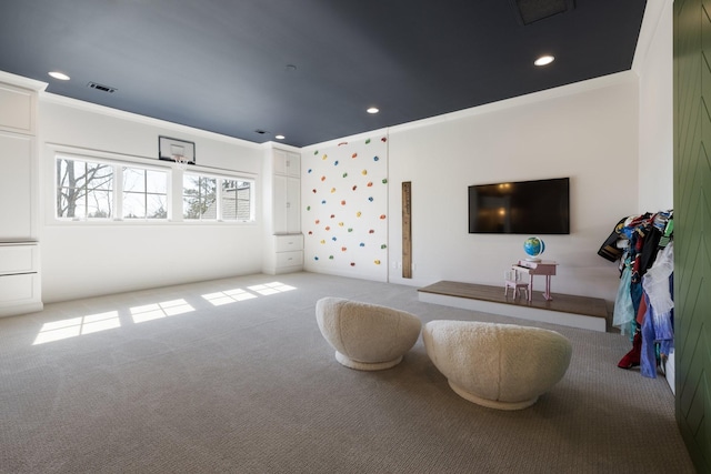 7521 Whiskey Rd, College Grove, TN 37046 - carpeted living room featuring crown molding and recessed lighting