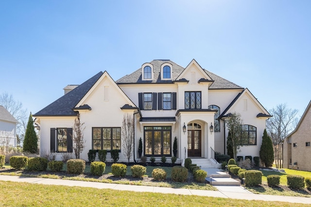 7521 Whiskey Rd, College Grove, TN 37046 - french country inspired facade featuring french doors, a front yard, and stucco siding