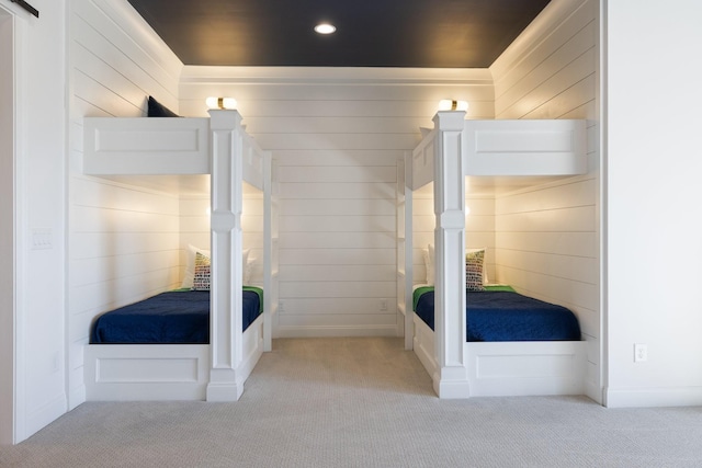 7521 Whiskey Rd, College Grove, TN 37046 - bedroom featuring carpet, wooden walls, and recessed lighting