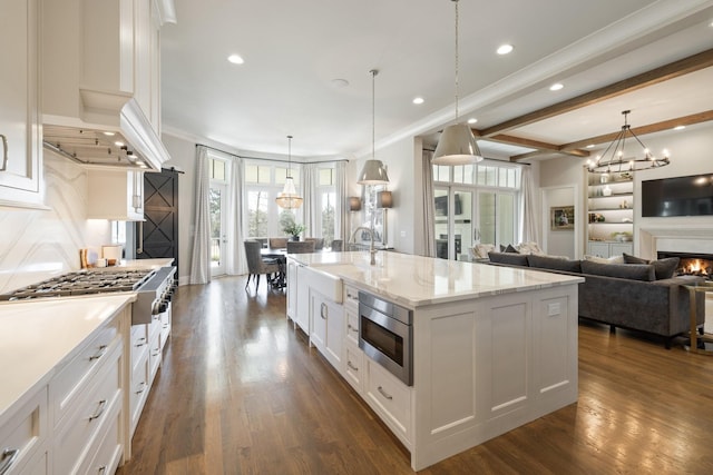 7521 Whiskey Rd, College Grove, TN 37046 - kitchen with appliances with stainless steel finishes, dark wood-style floors, recessed lighting, white cabinets, and open floor plan