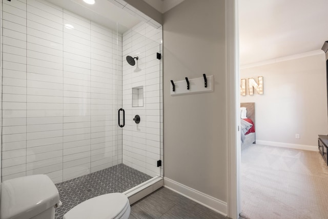 7521 Whiskey Rd, College Grove, TN 37046 - bathroom with a stall shower and ornamental molding