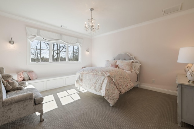 7521 Whiskey Rd, College Grove, TN 37046 - bedroom featuring light colored carpet, crown molding, and a chandelier