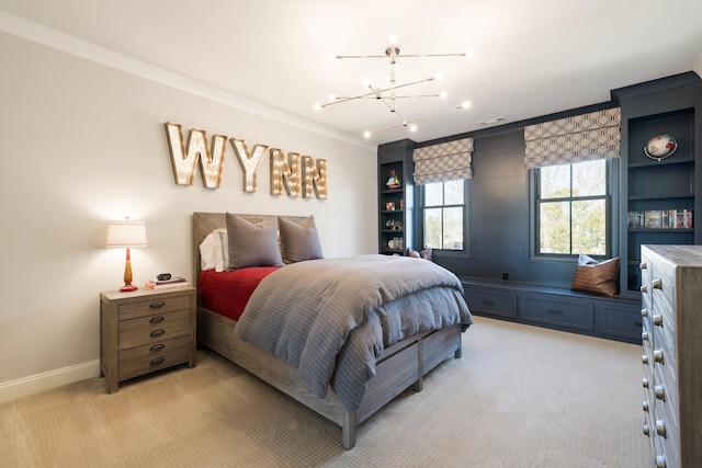 7521 Whiskey Rd, College Grove, TN 37046 - bedroom with a chandelier, light carpet, and ornamental molding