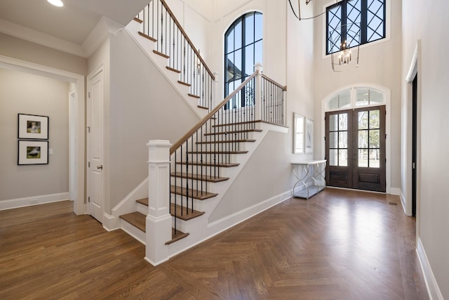7521 Whiskey Rd, College Grove, TN 37046 - foyer entrance featuring french doors, stairway, and a high ceiling