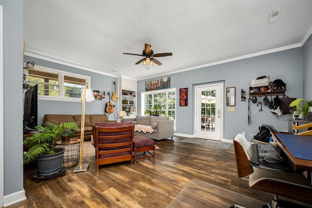 330 Cascade Hollow Rd, Normandy, TN 37360 - office area with ceiling fan, wood finished floors, and crown molding