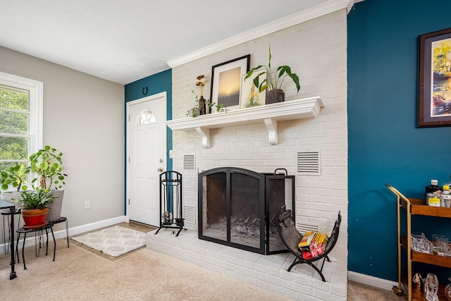 330 Cascade Hollow Rd, Normandy, TN 37360 - carpeted living room with a brick fireplace and baseboards