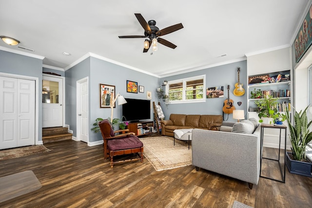 330 Cascade Hollow Rd, Normandy, TN 37360 - living area with wood finished floors, a ceiling fan, crown molding, and stairway