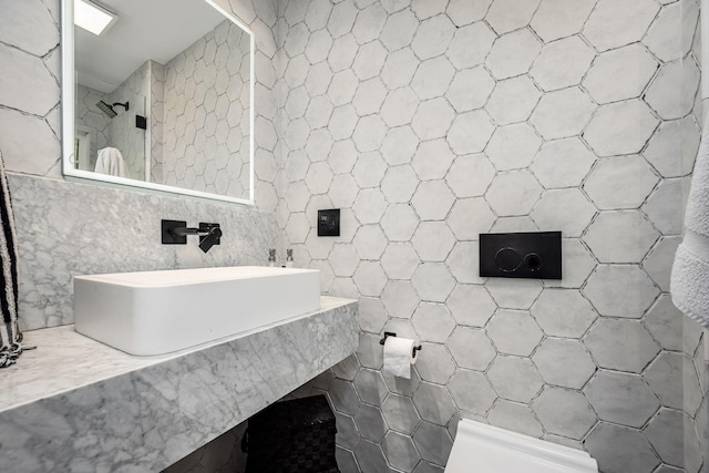 330 Cascade Hollow Rd, Normandy, TN 37360 - bathroom with tile walls, a tile shower, and vanity