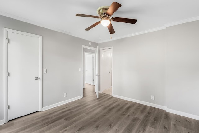 4052 Port Cleburne Ln, Hermitage, TN 37076 - unfurnished bedroom with crown molding, wood finished floors, and ceiling fan