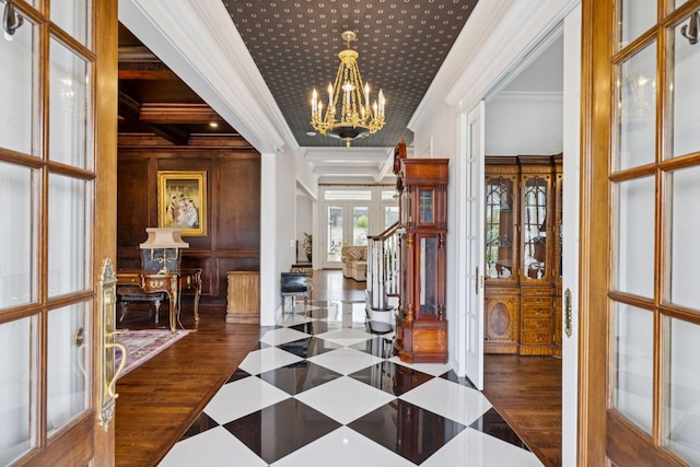 813 Stonewater Blvd, Franklin, TN 37064 - foyer with crown molding, a chandelier, and french doors