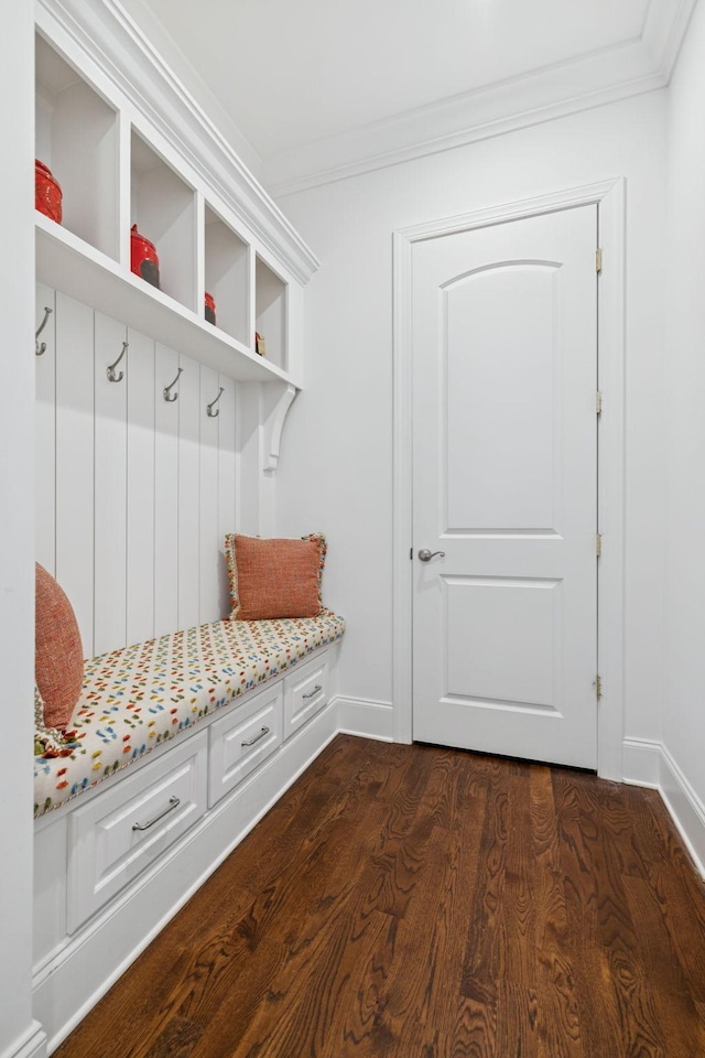 813 Stonewater Blvd, Franklin, TN 37064 - mudroom featuring ornamental molding and dark wood-type flooring