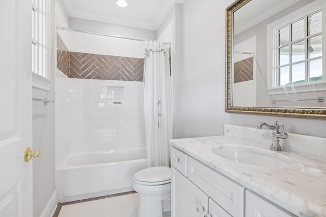 813 Stonewater Blvd, Franklin, TN 37064 - bathroom with vanity, shower / bath combo, crown molding, and tile patterned flooring