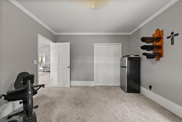 779 Dogwood Dr, Erin, TN 37061 - exercise room with ornamental molding and carpet floors