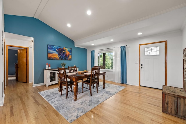 779 Dogwood Dr, Erin, TN 37061 - dining room with vaulted ceiling, light wood-style flooring, recessed lighting, and crown molding