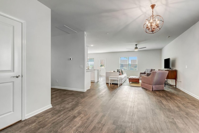 4112 Cadence Dr, Spring Hill, TN 37174 - living room featuring dark wood-style floors, a chandelier, and a ceiling fan