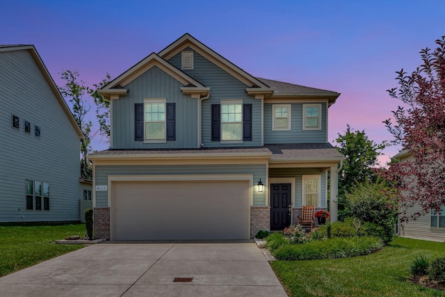 4112 Cadence Dr, Spring Hill, TN 37174 - craftsman inspired home with driveway, a garage, board and batten siding, and a front lawn