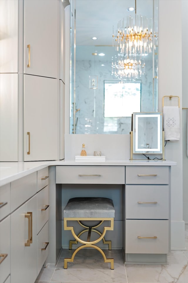 8227 Heirloom Blvd, College Grove, TN 37046 - bathroom with vanity and marble look tiles