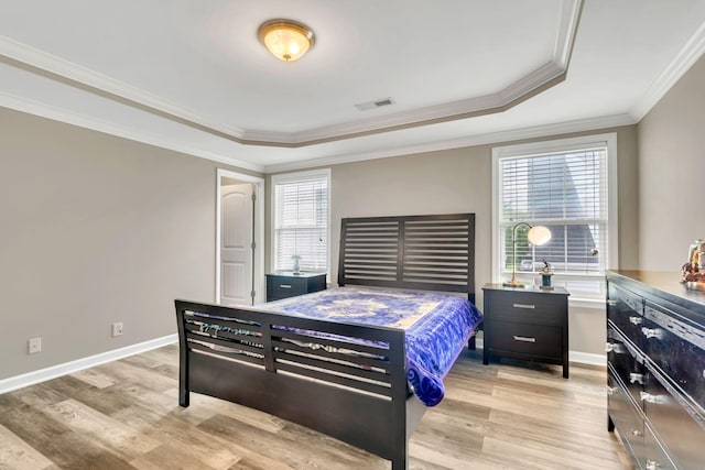 4835 Octavia St, Murfreesboro, TN 37129 - bedroom with a tray ceiling, crown molding, multiple windows, and light wood-style floors