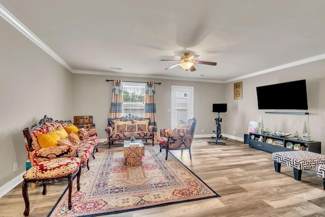 4835 Octavia St, Murfreesboro, TN 37129 - living room with ornamental molding, a ceiling fan, and wood finished floors