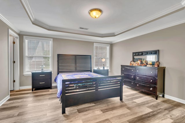4835 Octavia St, Murfreesboro, TN 37129 - bedroom with a tray ceiling, light wood-style floors, and crown molding