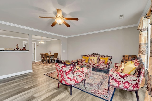 4835 Octavia St, Murfreesboro, TN 37129 - living room with wood finished floors, ceiling fan, and ornamental molding