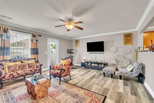 4835 Octavia St, Murfreesboro, TN 37129 - living area with a ceiling fan, wood finished floors, and crown molding