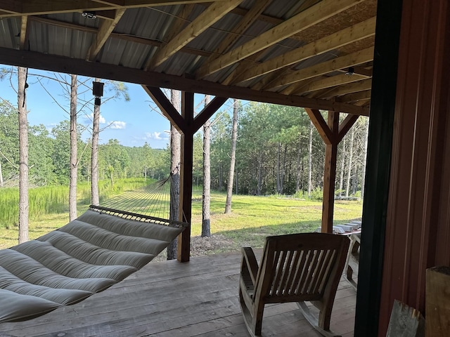 201 Summit Dr, Linden, TN 37096 - wooden terrace with a lawn and a forest view