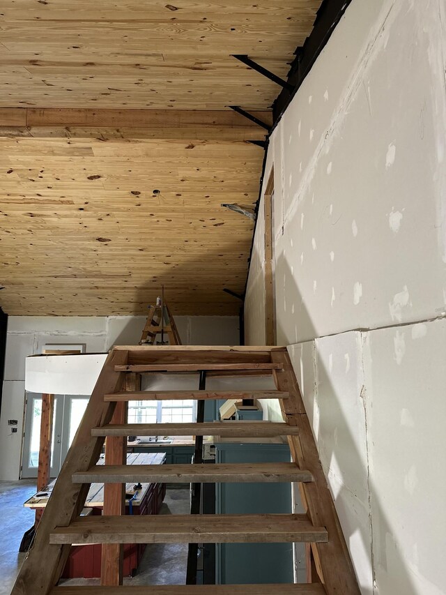 201 Summit Dr, Linden, TN 37096 - stairway featuring wooden ceiling and plenty of natural light
