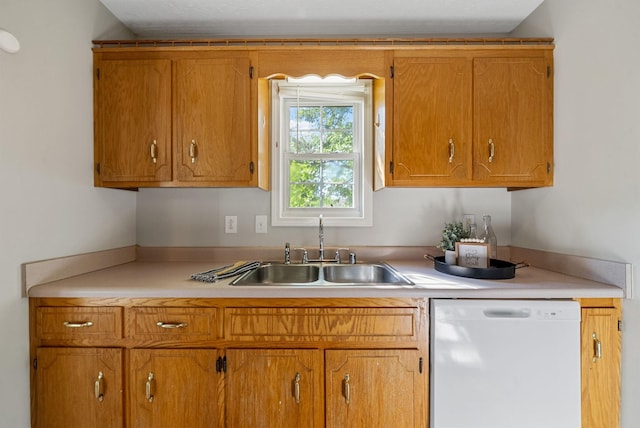 1066 Shadow Ridge Ave, Oak Grove, KY 42262 - kitchen with white dishwasher, light countertops, and brown cabinetry