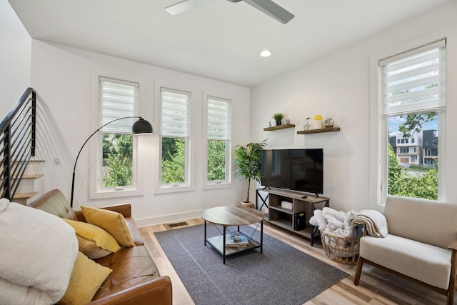 1111 Baptist World Center Dr Unit 5, Nashville, TN 37207 - living area featuring wood finished floors, ceiling fan, and recessed lighting