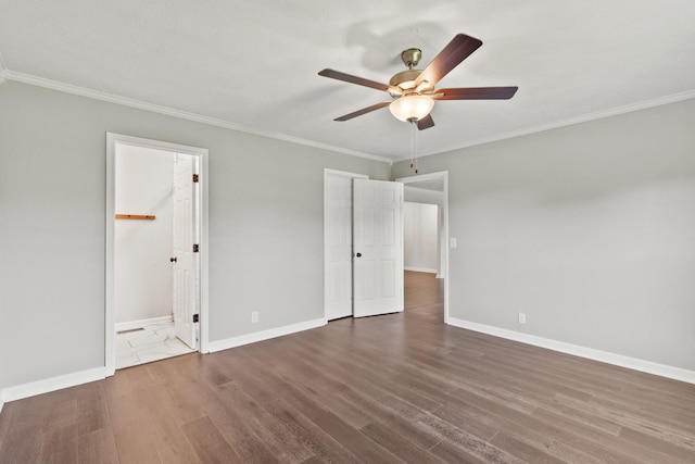 8205 Brownstone Ext, Cross Plains, TN 37049 - unfurnished bedroom featuring wood finished floors, crown molding, connected bathroom, and ceiling fan