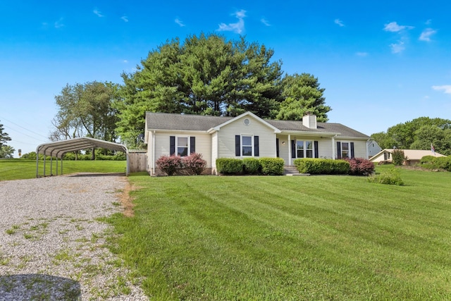 8205 Brownstone Ext, Cross Plains, TN 37049 - single story home with driveway, a front yard, a chimney, and a detached carport